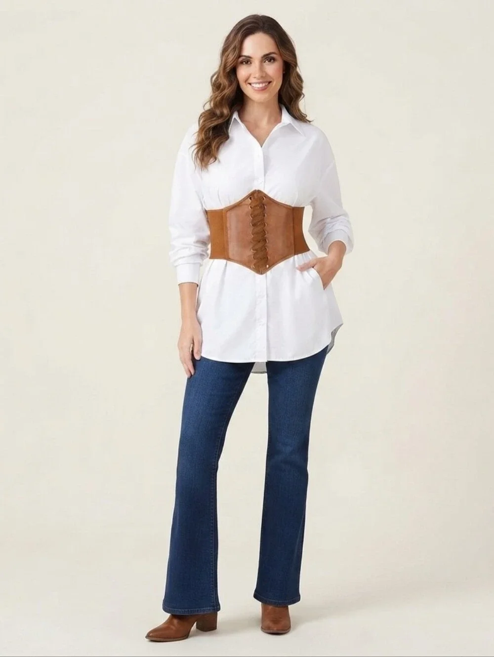 Corset Style Wide Girdle Fashion Elastic Faux Leather Skinny Elastic Waist‎ Belt